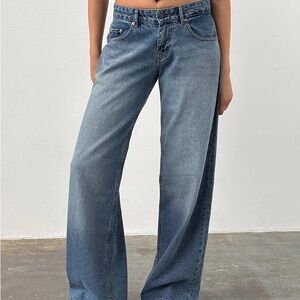 Motel Rocks Roomy Extra Wide Low Rise Jeans In Powder Blue